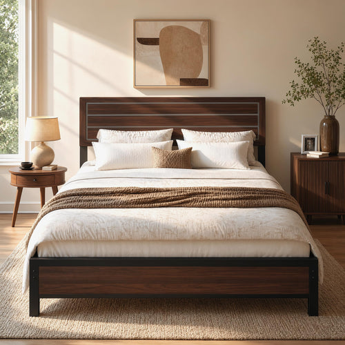 Queen & King Platform Bed Frame with Headboard | Mid-Century Modern