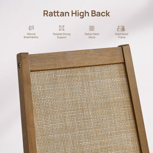 Rattan High Back Dining Chairs with Solid Wood Legs