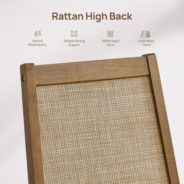 Rattan High Back Dining Chairs with Solid Wood Legs