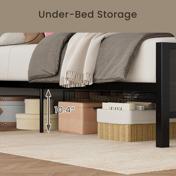 Twin Bed Frame with Storage Drawers, LED Lights & Charging Station