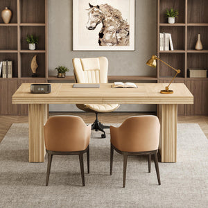 63-Inch Executive Office Desk with Wood Grain Finish and Heavy-Duty Legs
