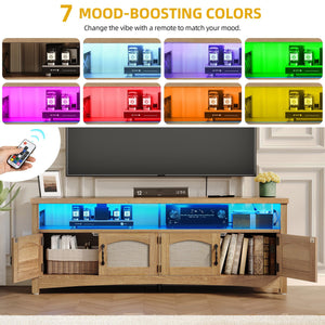 Farmhouse TV Stand with LED Lights & Storage – Fits TVs up to 65 Inch