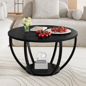 Round Coffee Table 2-Tier with Storage Shelf