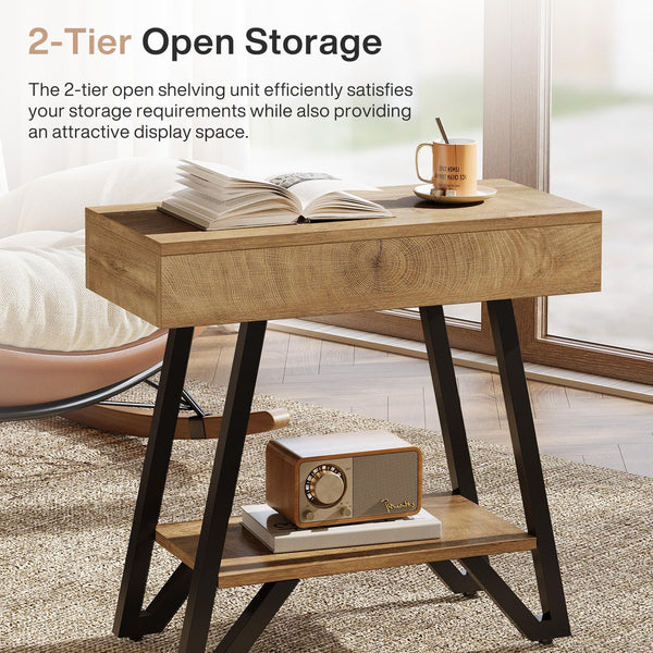 2-Tier Narrow Side Table with Storage Shelf – Set of 2