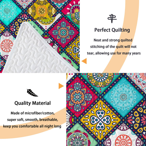 Boho Patchwork Quilt Set – Lightweight Microfiber Bedspread Coverlet
