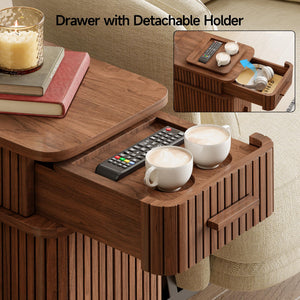 Fluted End Table with Charging Station and Storage