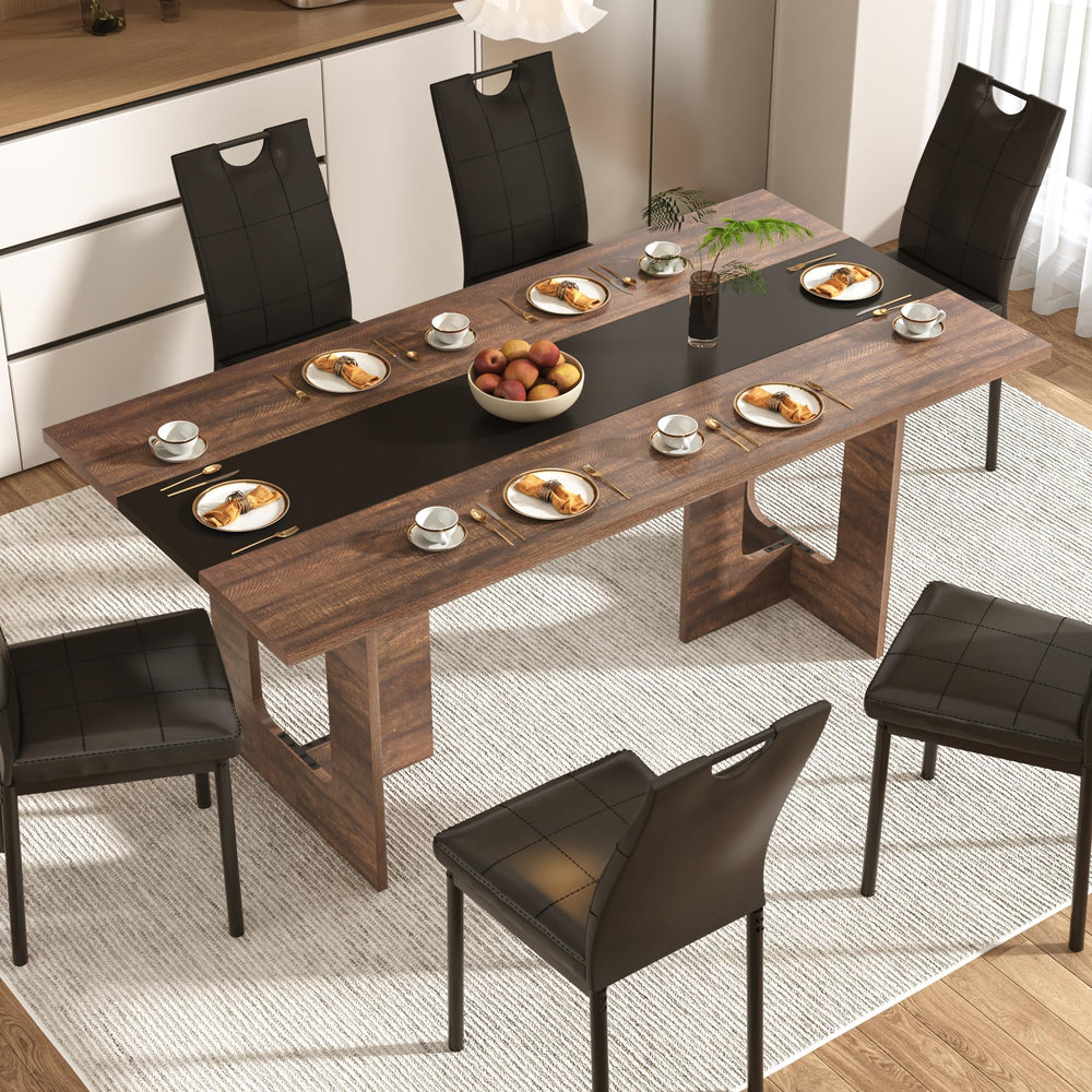 7-Piece Dining Table & Chairs Set – 71" Rectangle Table with 6 Upholstered Chairs