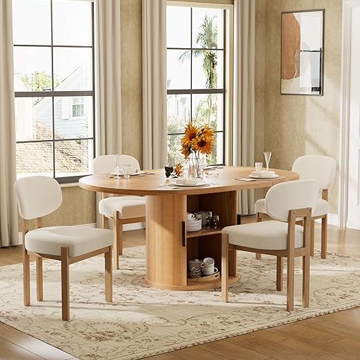 Retro Dining Table Set with Upholstered Chairs