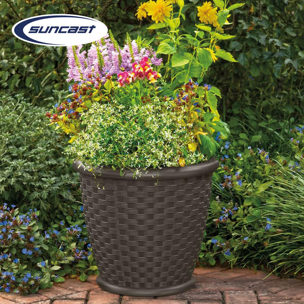 Wicker Round Planter Pot — 22" Resin, Indoor & Outdoor, Drainage Hole