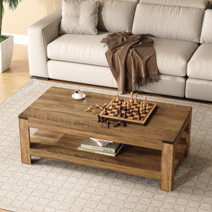 Farmhouse Coffee Table with Storage – 2-Tier Industrial Wood Center Table