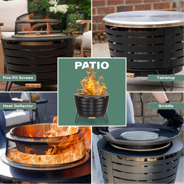 Smokeless Outdoor Fire Pit — 25-Inch Wood-Burning with Ash Pan, Stand & Cover