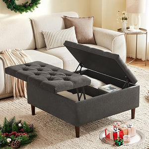 Large Lift-Top Storage Ottoman Coffee Table – Square Tufted Upholstered Ottoman