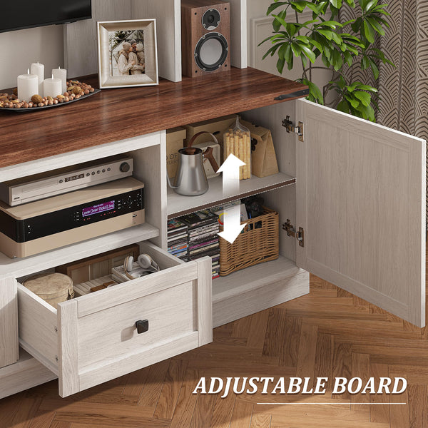 Farmhouse TV Stand with LED Lights & Power Outlets