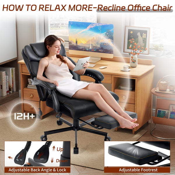 Big and Tall Reclining Office Chair 600 lbs – High Back Ergonomic with Lumbar Support & Footrest