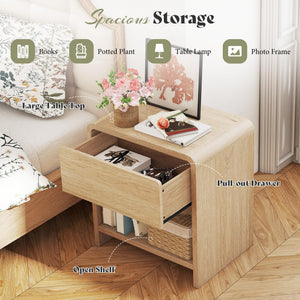 Nightstand Set of 2 with Drawer & Open Shelves – Curved Bedside End Table