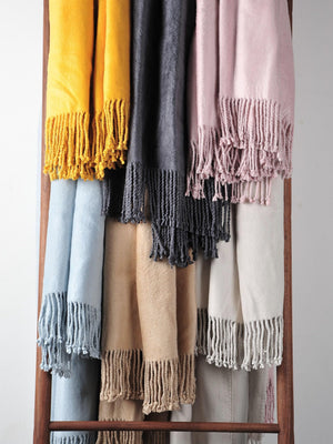 Fringed Mulberry Silk Throw Blanket