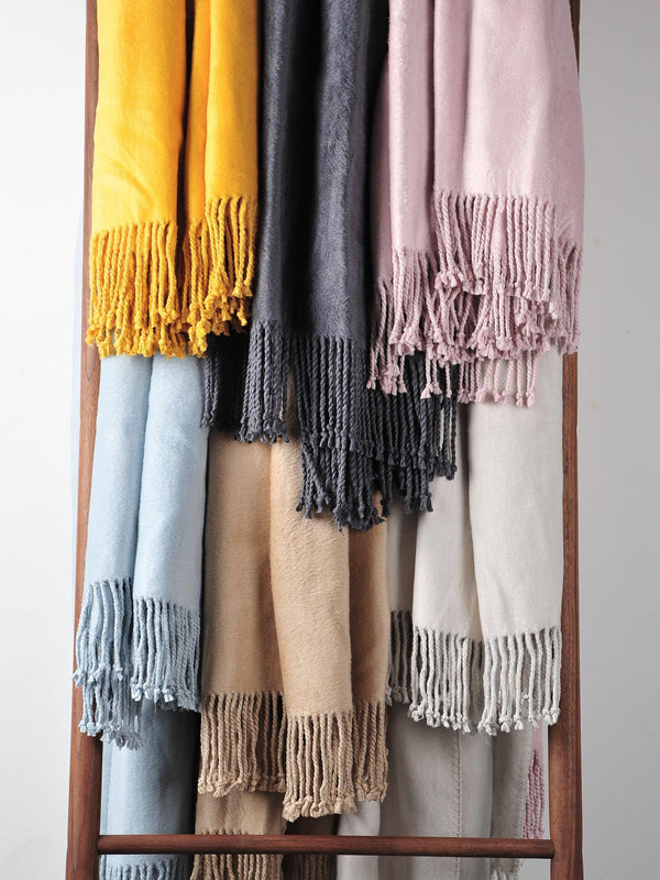 Fringed Mulberry Silk Throw Blanket