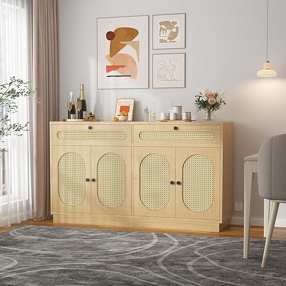 60" Buffet Sideboard Cabinet with Drawers & Wave Doors