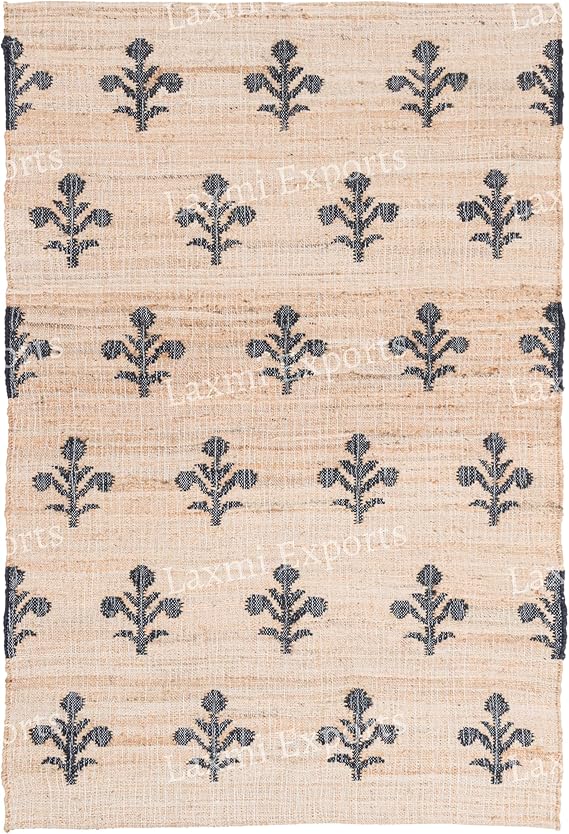 Cotton Jute Kilim Area Rug 4x6 – Floral Turkish Handmade Carpet