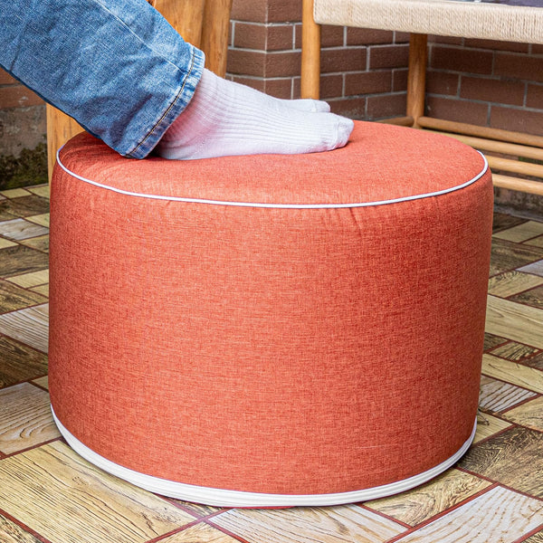 Round Outdoor Patio Ottoman – Waterproof Foam-Filled Footrest Pouf