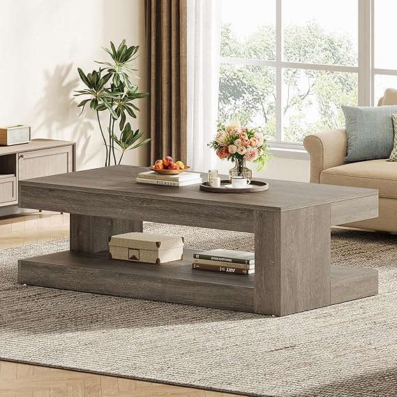 2-Tier Farmhouse Coffee Table with Storage, 47.24"