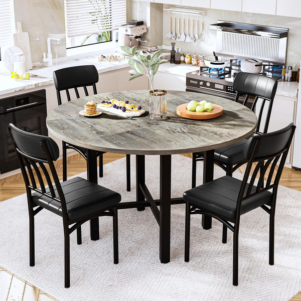 Round Dining Table Set for 4 with Faux Leather Chairs