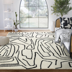 Abstract Beige & Black Area Rug – Modern Animal Print Design