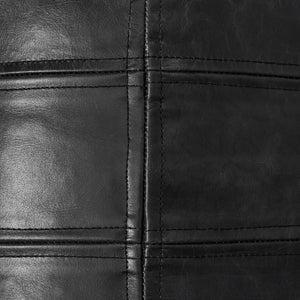 Leather Pouf Ottoman – Round Footstool, Black, 18"x18"x14"