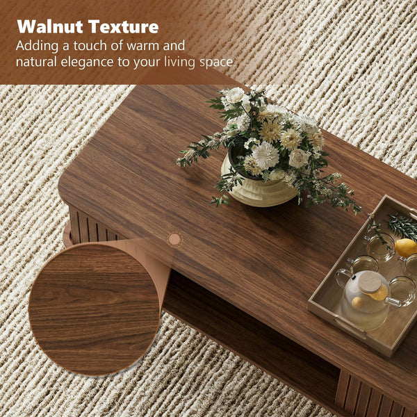 Rectangle Coffee Table with 2-Tier Storage – Walnut