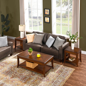 Mid-Century Solid Wood Coffee Table with Carved Legs & Storage Shelf