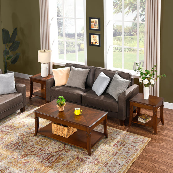 Mid-Century Solid Wood Coffee Table with Carved Legs & Storage Shelf