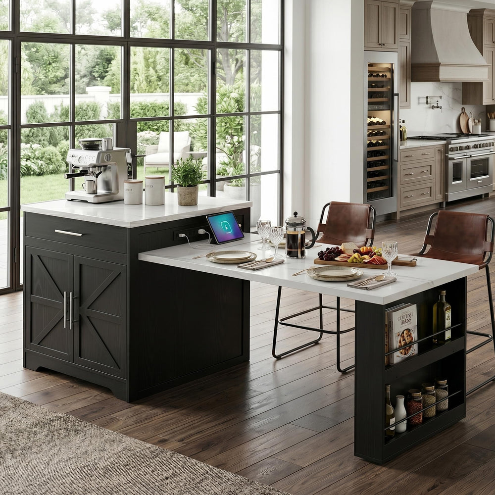 Kitchen Island with Extendable Dining Table & Storage