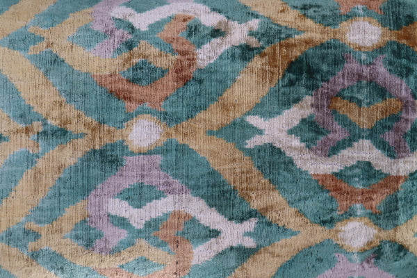 Velvet Ikat Throw Pillow 16x24 – Gold Green Orange