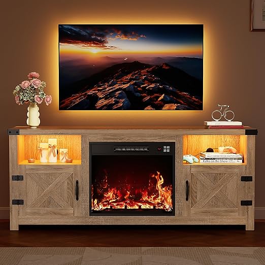 58" Electric Fireplace TV Stand with Barn Doors