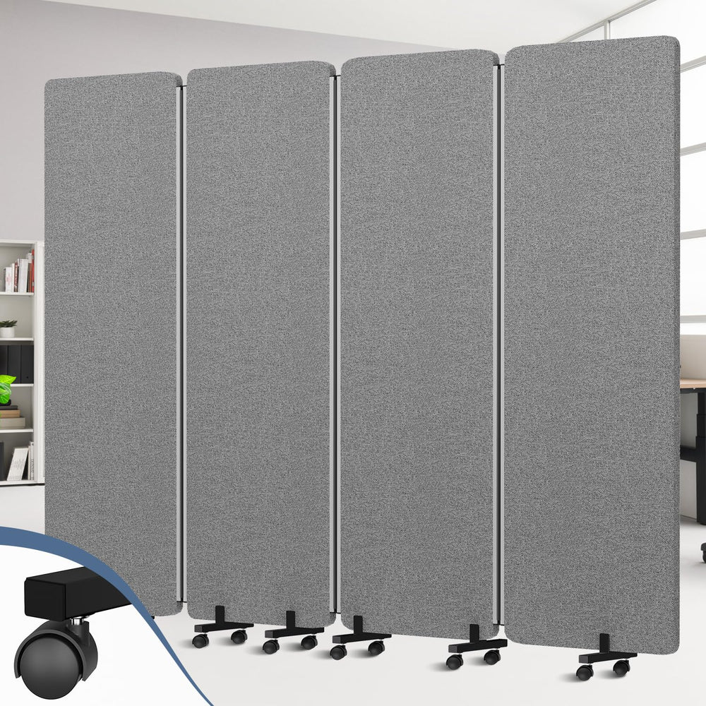 4-Panel Soundproof Room Divider with Wheels & Aluminum Frame
