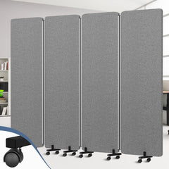 4-Panel Soundproof Room Divider with Wheels & Aluminum Frame