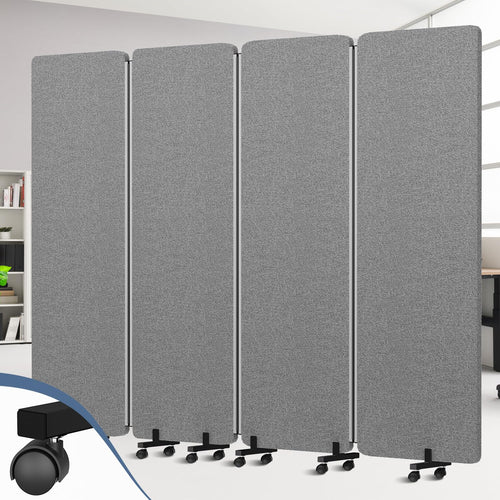4-Panel Soundproof Room Divider with Wheels & Aluminum Frame