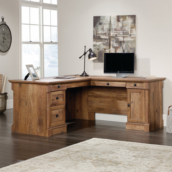 L-Shaped Executive Desk with File Cabinet & Storage Drawers