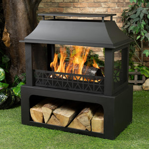 36" Rectangular Steel Outdoor Wood Burning Fireplace