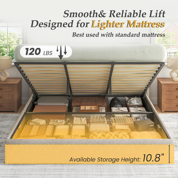 King Size Lift-Up Storage Bed Frame with Tufted Wingback Headboard