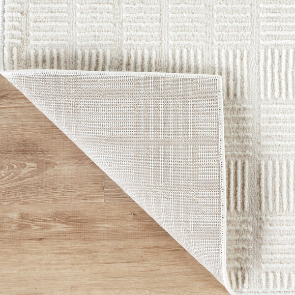 Cream Checkered Minimalist Area Rug