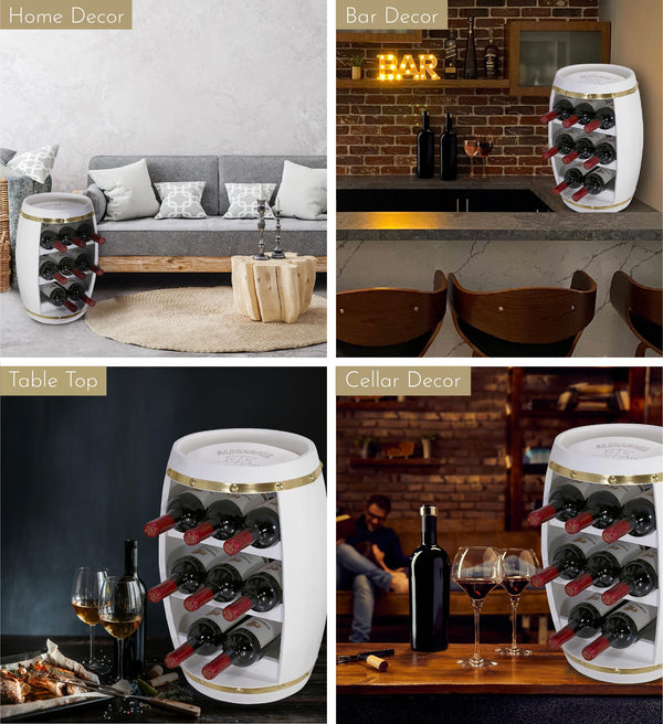 Barrel Wine Rack – 8-Bottle Wooden Freestanding Holder