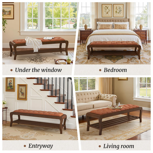 59" PU Leather Entryway Bench with Open Shoe Storage