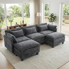 U-Shaped Modular Sectional Sofa with Ottomans & Throw Pillows