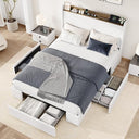 Velvet Platform Bed with Storage Drawers & USB Ports