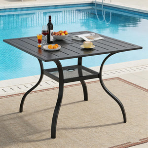 Rectangular Outdoor Patio Dining Table with Umbrella Hole