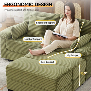 Corduroy Loveseat with Storage Ottomans & USB Port