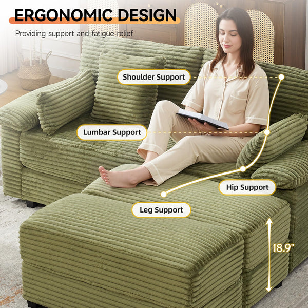 Corduroy Loveseat with Storage Ottomans & USB Port