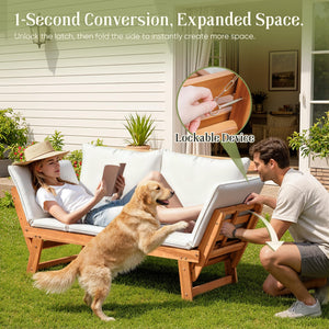 Acacia Wood Outdoor Loveseat with Adjustable Armrests & Cushions