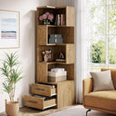 5-Tier Corner Bookshelf with 2 Drawers, 66.9" Tall
